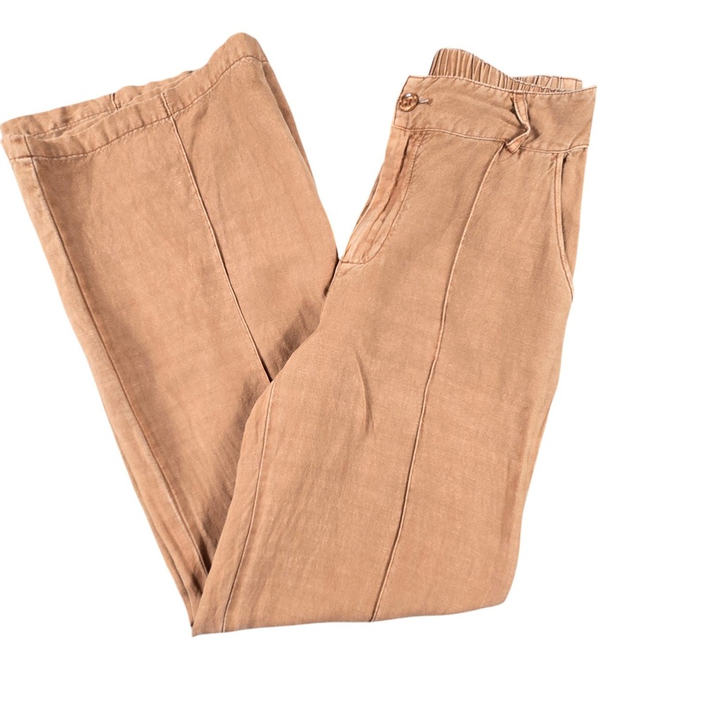 YFB Young Fabulous & Broke Wide Leg Linen Pants Womens Small Brown Seam Detail